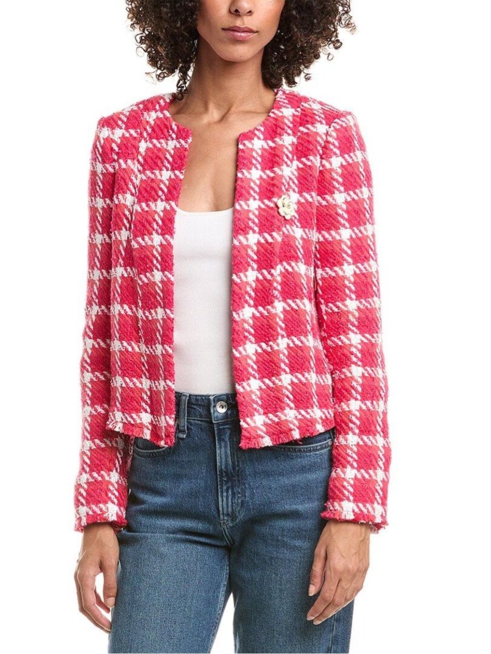 Karl Lagerfeld Tweed Plaid Opening Front Blazer Size 12